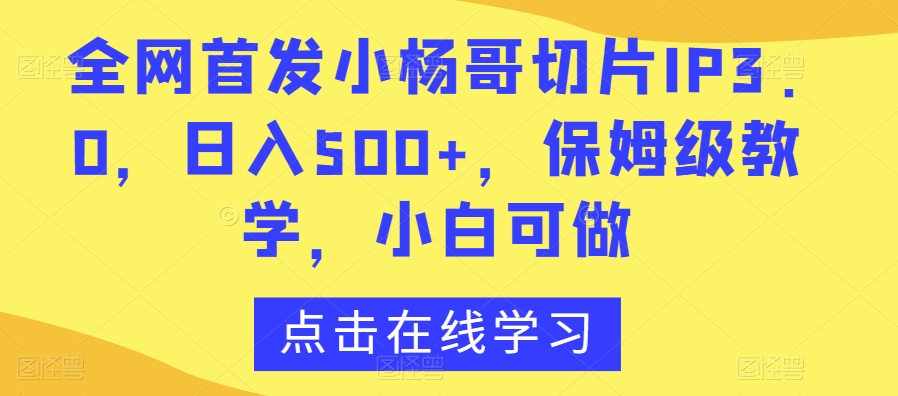 全网首发小杨哥切片IP3.0，日入500+，保姆级教学，小白可做_米豆学社-小新