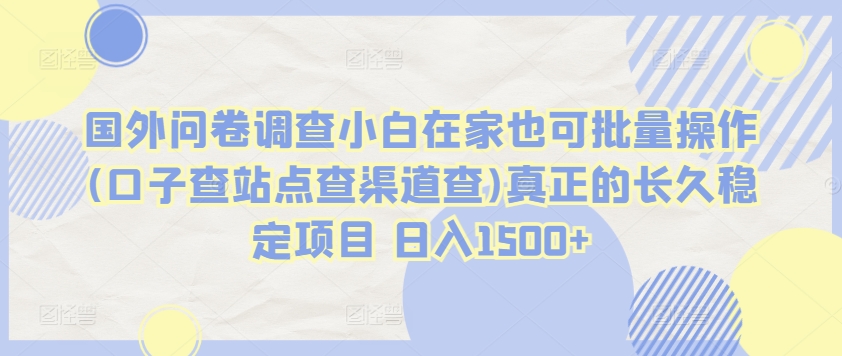 国外问卷调查小白在家也可批量操作(口子查站点查渠道查)真正的长久稳定项目 日入1500+_米豆学社-小新