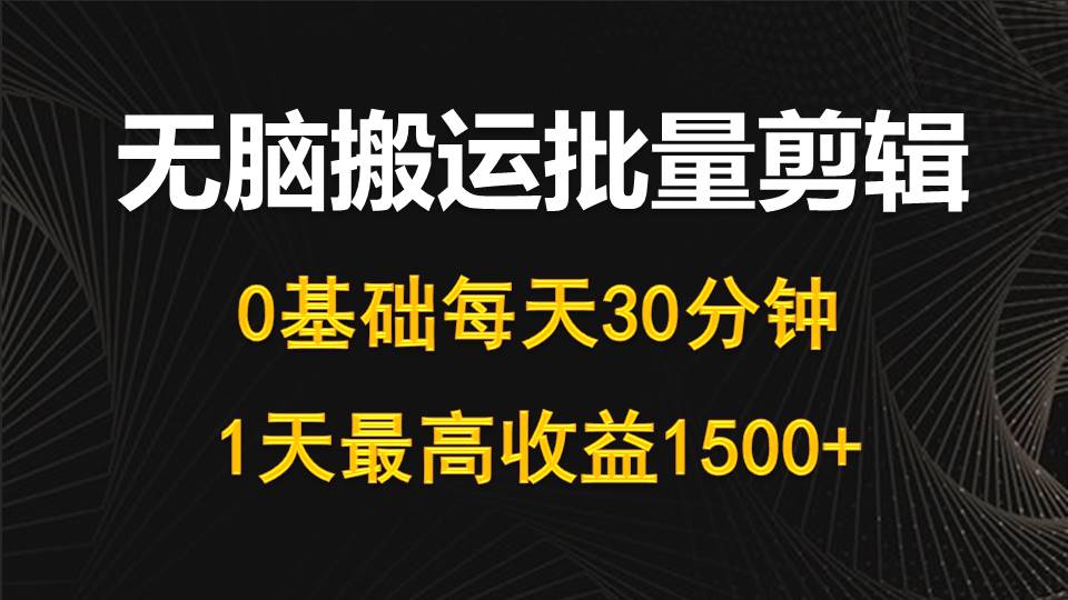 每天30分钟，0基础无脑搬运批量剪辑，1天最高收益1500+_米豆学社-小新