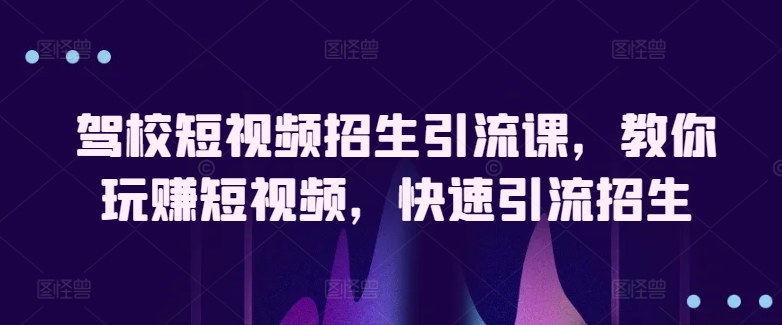 驾校短视频招生引流课，教你玩赚短视频，快速引流招生_米豆学社-小新